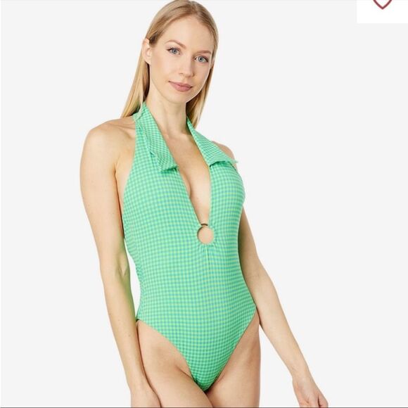 NEW WEWOREWHAT Women's Bloggers Favorite Spread Collar O-Ring One Piece Green - Picture 5 of 5
